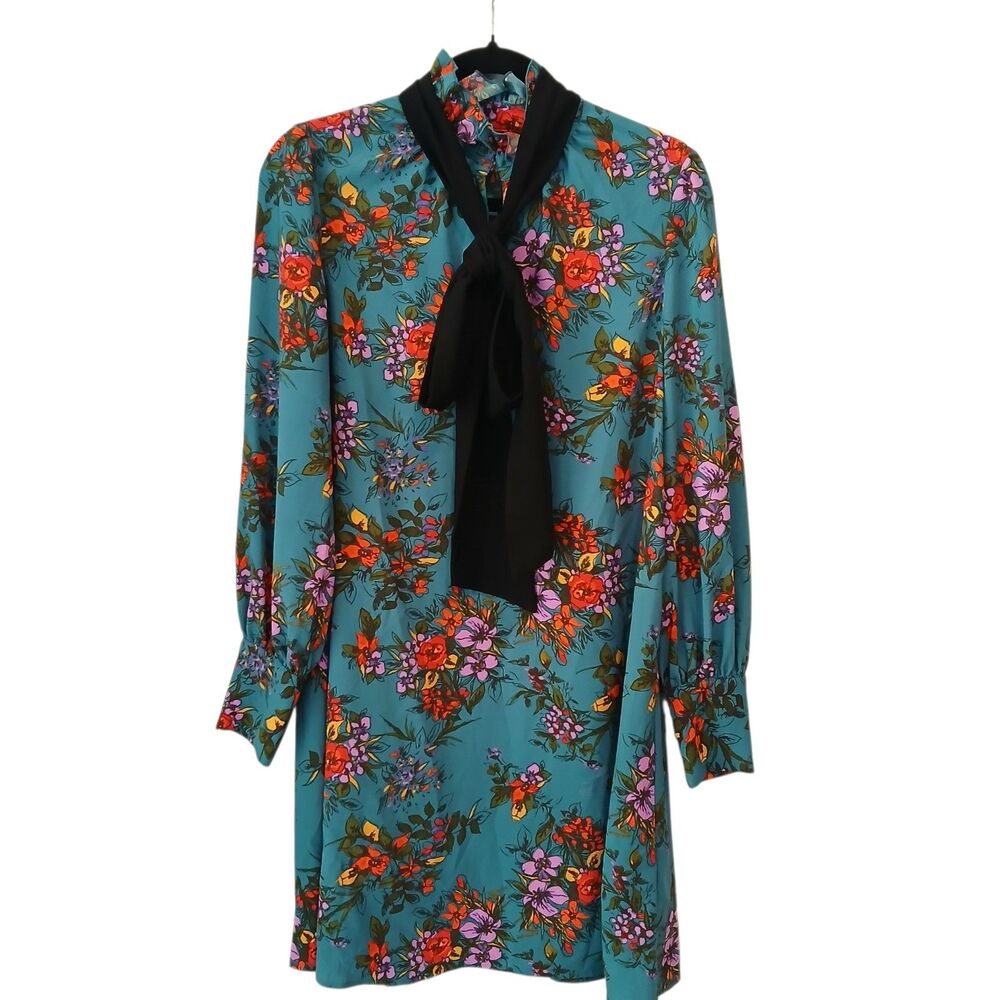 Halogen Removable Tie Floral Green Dress Size XS Nordstrom‎ Colorful High Neck